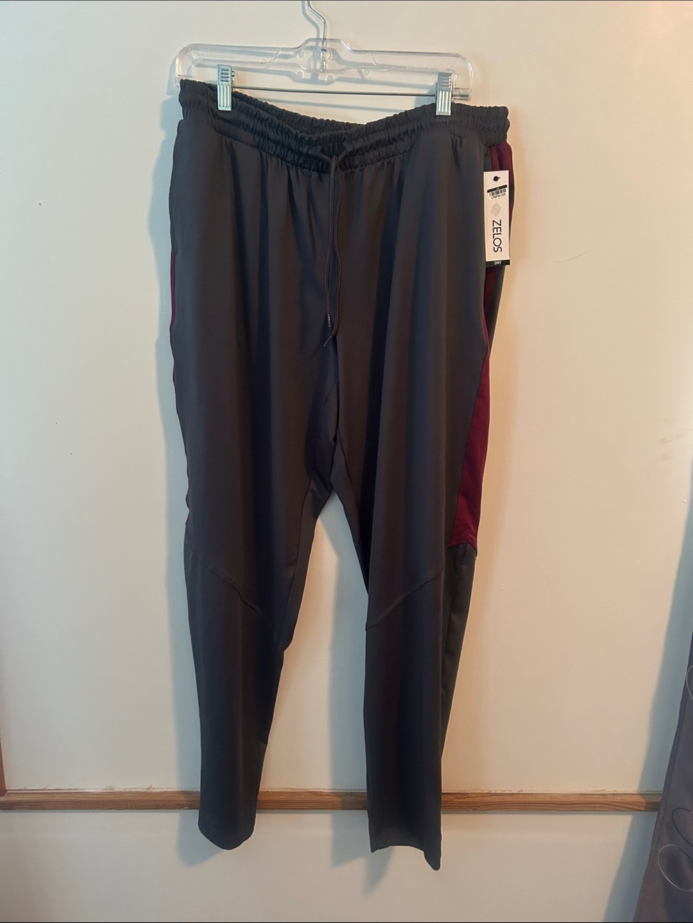 ZELOS Charcoal Joggers with Burgundy Side Panels
